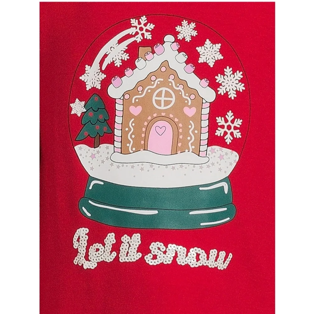 Girl’s Long Sleeve Embellished T-shirt Red Let It Snow Wonder Nation NWT